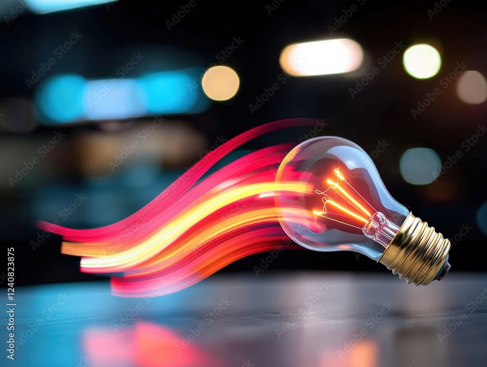 Poster dynamic light bulb with motion effect symbolizing innovation and creativity in modern technology env