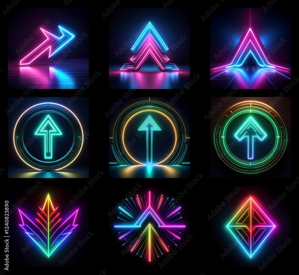 Poster collection of neon arrows background in high resolution