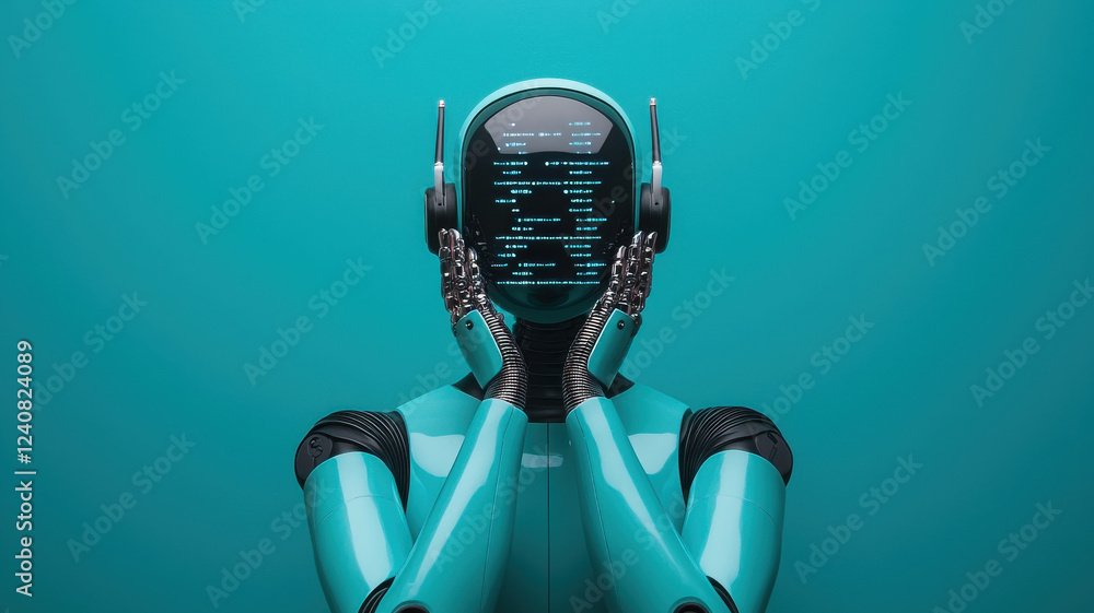 Poster ai in business and industry concept, futuristic robot with digital interface, showcasing advanced te