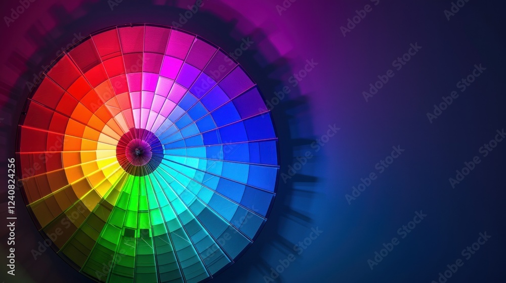 Poster a vibrant rgb color wheel on a dark background with glowing edges around each section.