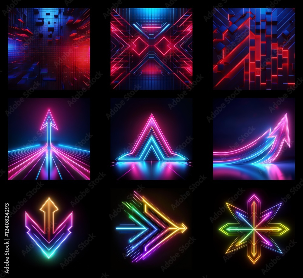 Aufkleber collection of neon arrows background in high resolution