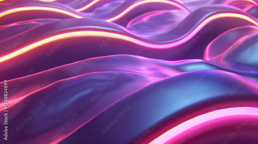 Poster vibrant abstract wave pattern with glowing neon colors creates dynamic visual effect. smooth curves 