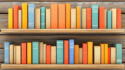 Fototapeta premium Colorful Books on Wooden Shelves in Modern Library Setting