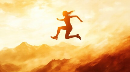 Runner Jumping Over Obstacles in Mountain Landscape