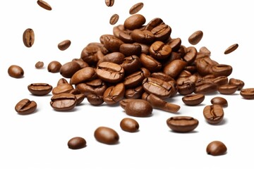 Obraz premium Freshly Roasted Coffee Beans Falling in Isolated Background Perfect for Coffee Lovers and Culinary Enthusiasts Capturing Flavorful Aroma and Texture