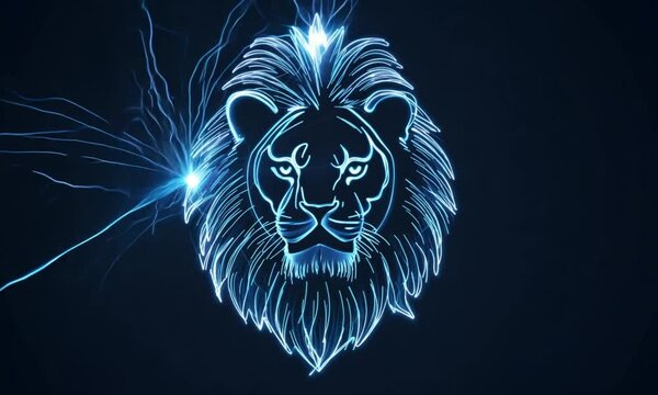 dynamic dark blue glowing lion head