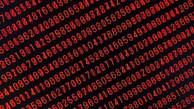 コンピュータ空間のランダムな文字列・さまざまな文字を含むデータベース・エンコードされたプログラム内のデータセット・数学的計算・数字・横長・ビデオ
