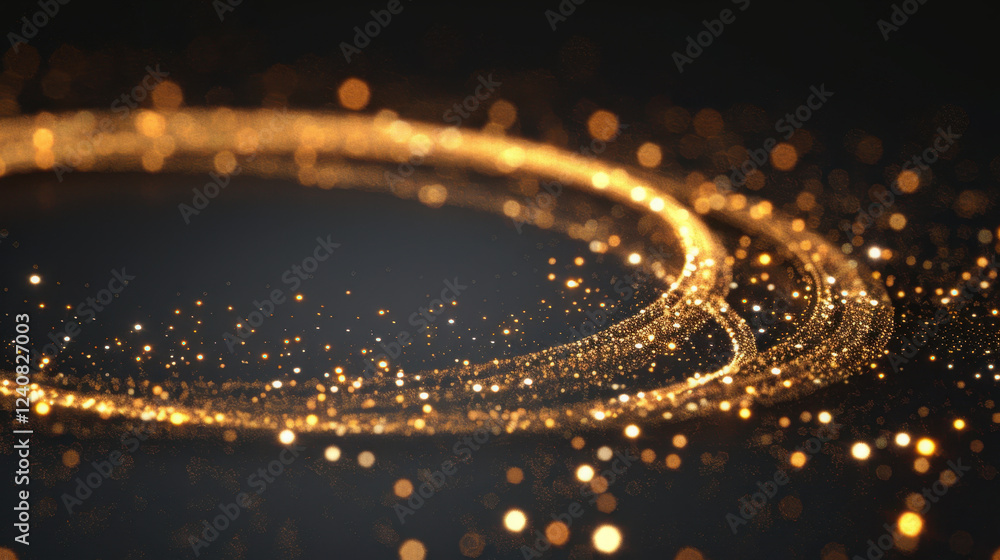 Poster golden glittering circles with sparkling particles on dark background create magical and festive atm
