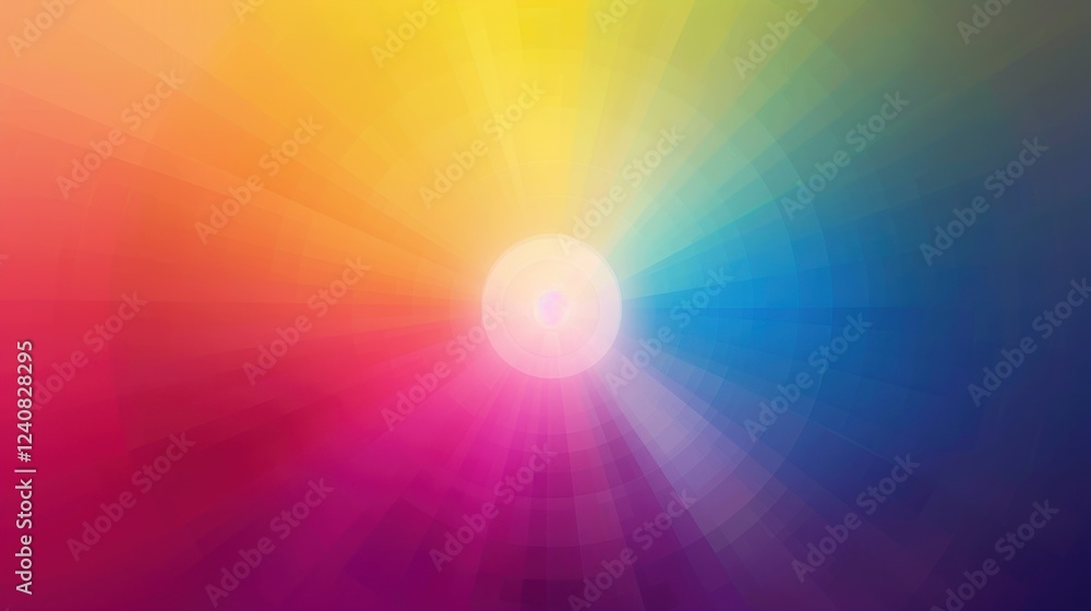 Poster a colorful gradient background with the color wheel as a central design element.