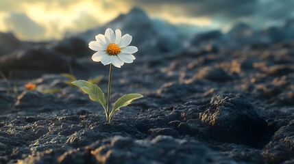 Resilience: The Bold Statement of a Solitary Flower Shining Brilliantly from Parched Land