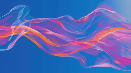 Obraz premium Colorful abstract waves flow gracefully across blue background, creating sense of movement and energy. vibrant hues of pink, orange, and purple blend seamlessly