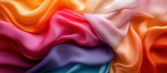 Obraz premium Colorful silk fabric waves, close-up texture