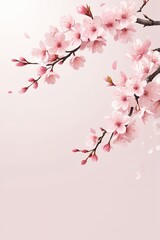 Fototapeta premium Elegant Hanami style design celebrating cherry blossom festival with delicate pink sakura flowers with empty space for text isolated on white background. Suitable for spring festivals, Japanese cultur
