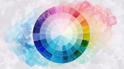 Obraz premium A delicate watercolor-painted color wheel with soft, blended hues.