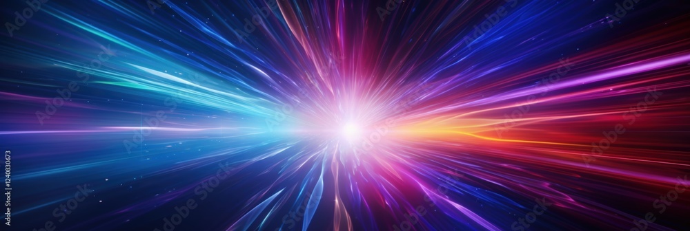 Poster vibrant abstract background with speeding light rays in hyperspace, ideal for science and technology
