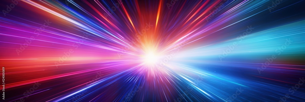 Poster dynamic burst of colorful light filling a hyperspace scene with speed and movement in a vast cosmic 