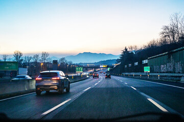 toll road before dawn with lighting. Driver safety and comfort