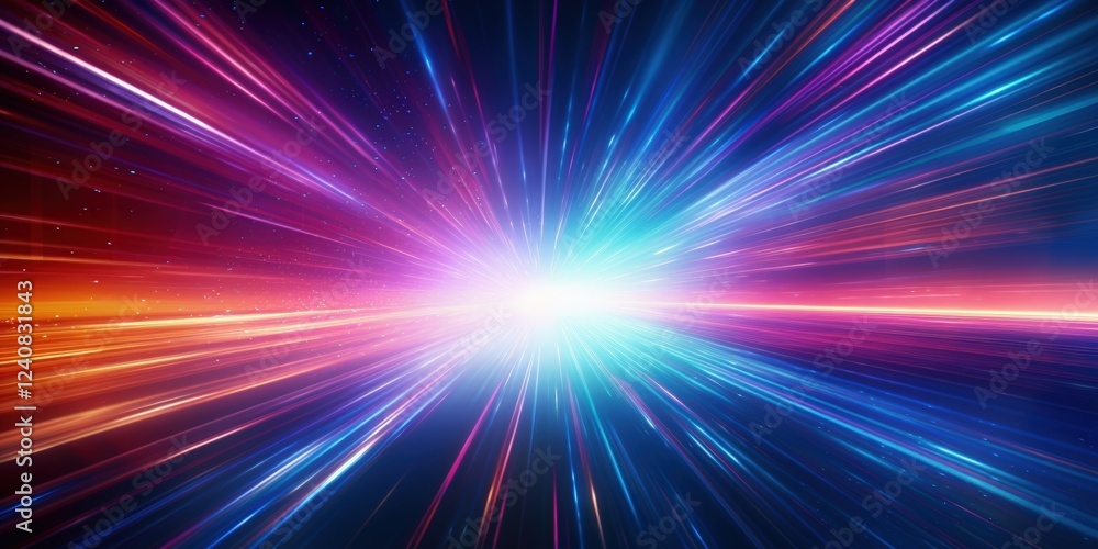 Poster bright and colorful light burst in hyperspace with speed lines representing fast motion and energy i