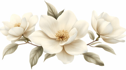 Elegant Creamy Magnolias Blooming Gracefully on Branch