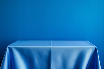 a blue table covered with cloth