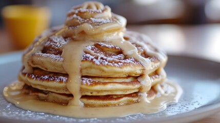 Gourmet Cinnamon Roll Pancakes Ã» Heavenly pancakes swirled with luscious cinnamon sugar and finished with a rich icing for the perfect brunch delight