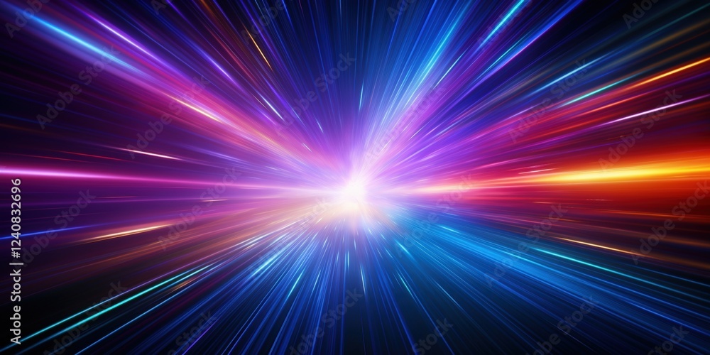 Poster dynamic light speed burst in hyperspace with vivid colors and radiant energy flowing through the uni