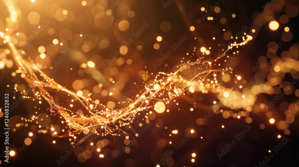 Poster abstract golden light particles creating magical atmosphere with shimmering effects and glowing trai