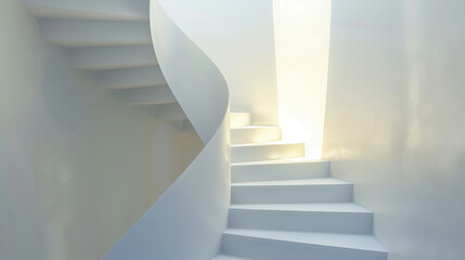Obraz premium modern spiral staircase with smooth white steps and soft lighting creates serene atmosphere. elegant design invites exploration and adds touch of sophistication