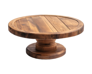 Wooden Cake Stand with Round Flat Top on Transparent Background