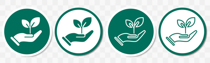 Four Circular Icons of Plant Growth in Hands