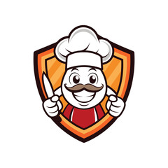 Cooking Mascot Logo in Shield for Culinary Branding and Restaurant