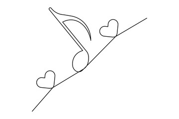 Continuous single line art drawing of music note outline vector icon