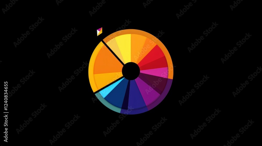 Poster a simple vector icon of a color wheel with evenly spaced, sharp color segments.