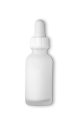 A frosted white dropper bottle with a minimalist design isolated on transparent background