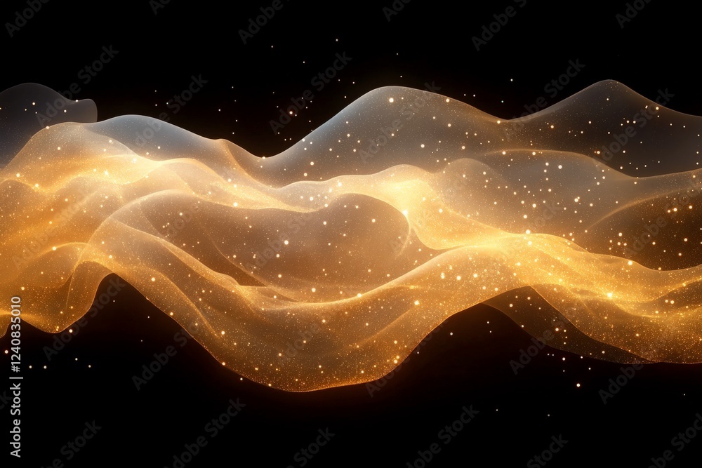 Aufkleber Swirling golden waves with a shimmering sparkling effect create an ethereal ambiance in a dark background