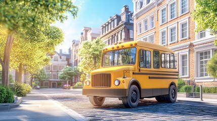 Fototapeta premium Bright Bus in Urban Environment with Natural Lighting