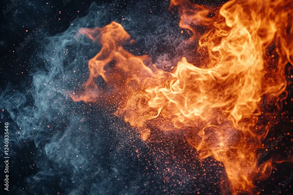 Poster flames and smoke swirl together in a mesmerizing display of fire and air during a vibrant artistic p