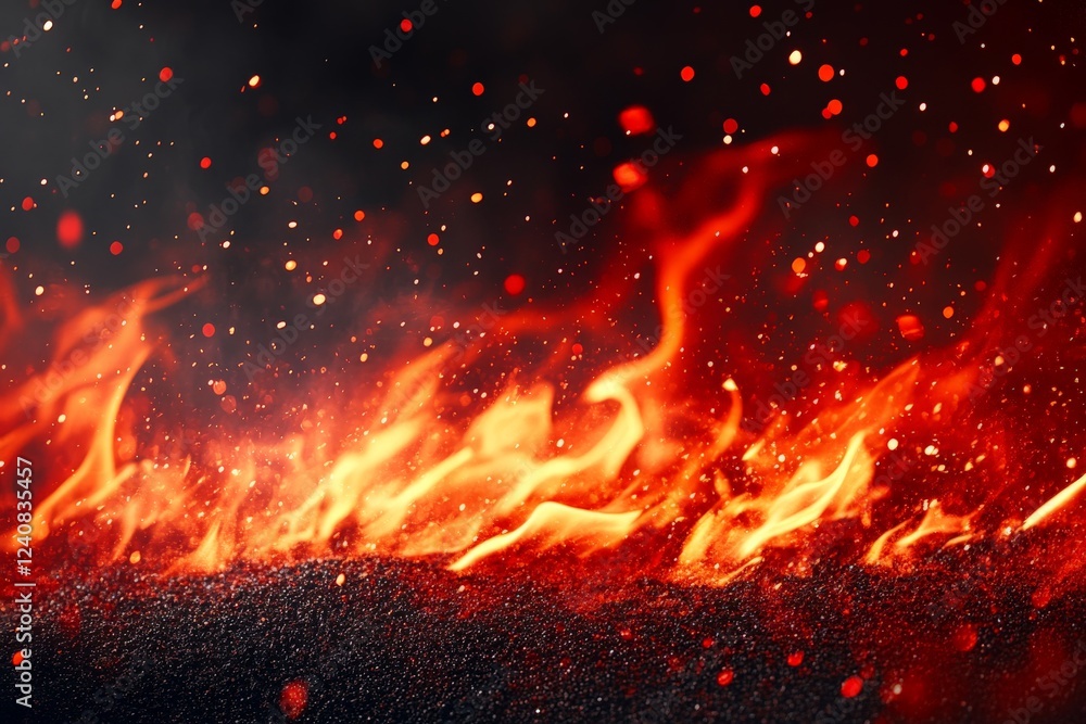 Poster flames and sparks dance against a dark background creating a fiery spectacle during a vibrant displa