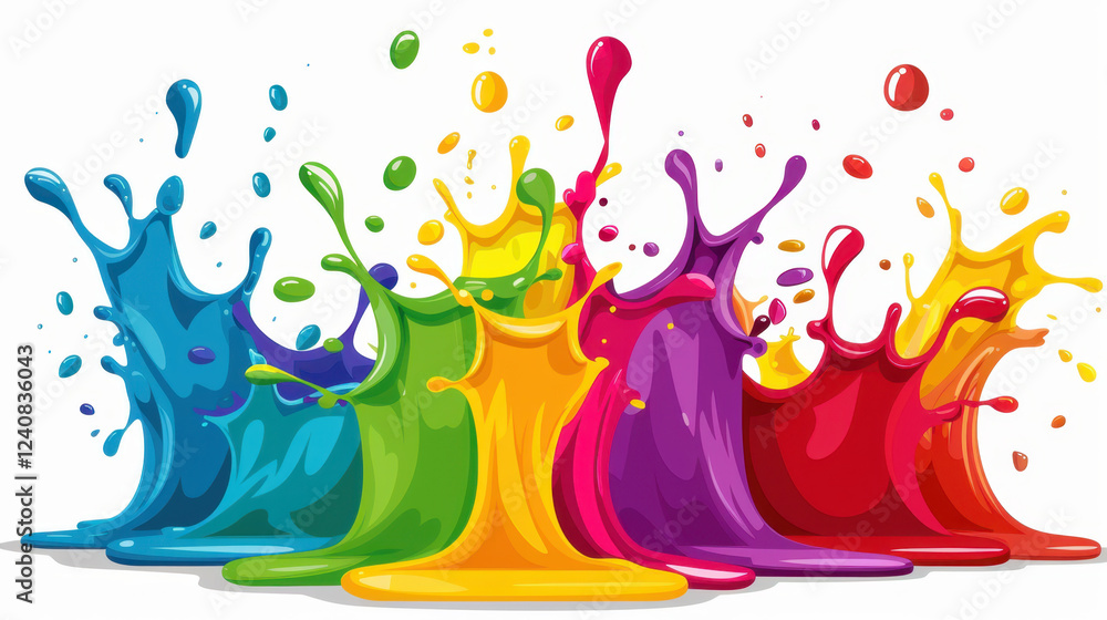 Poster colorful paint splashes create vibrant and dynamic visual display, showcasing spectrum of colors inc