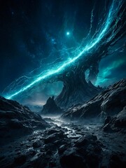 Strange alien tree in deep space