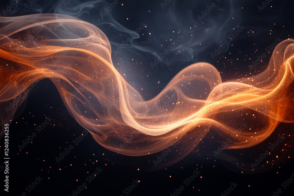 Poster Flowing patterns of orange and gray smoke create an abstract design in a dark background