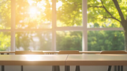 Fototapeta premium Bright Classroom with Natural Lighting and Green Background