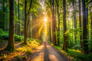 Obraz premium A Narrow Dirt Path Through a Sunlit Forest