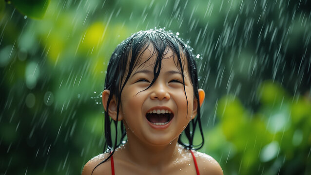 Joyful Child Playing in the Rain