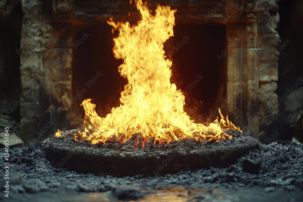 Aufkleber flames dance in the hearth providing warmth in a rustic stone setting during evening hours