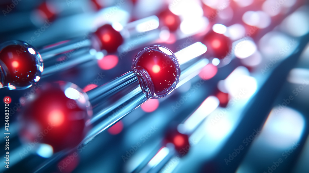 Fototapete high resolution abstract image of red spheres and glass rods, representing molecular structures and 
