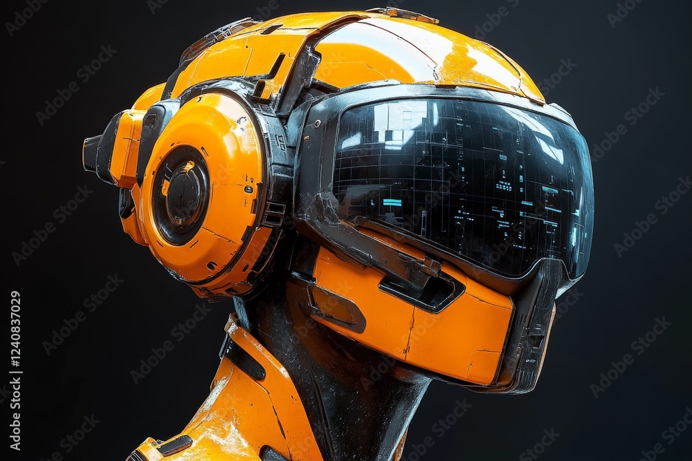 Leinwandbilder robot in an orange helmet with a futuristic visor displays intricate technology details and a sleek 