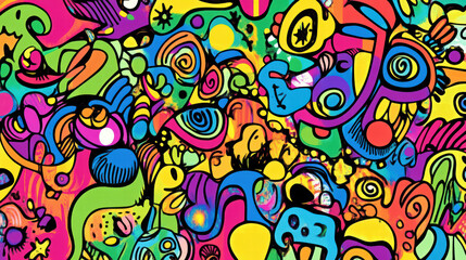 Obraz premium Bright and colorful abstract doodle shapes create cheerful and inviting atmosphere, filled with playful designs and vibrant colors that evoke joy and creativity