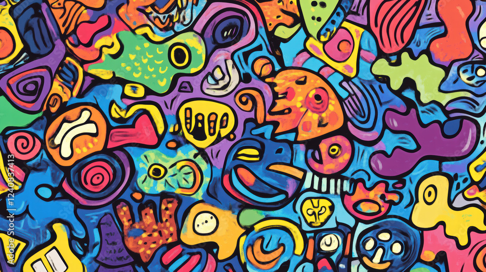Aufkleber bright and colorful abstract doodle shapes create cheerful and inviting atmosphere, featuring variou