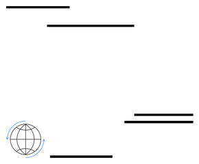 Globe with arrows indicating rotation, paired with horizontal lines emphasizing global connection, exchange, and movement. Ideal for globalization, connectivity, collaboration, technology